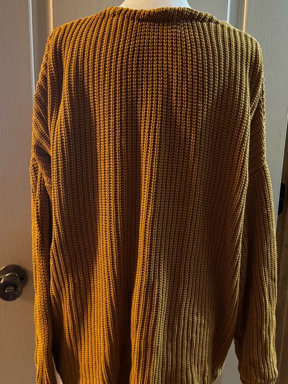 Women’s V-Neck Chunky Knit Women's Sweater in Mustard - Picture 2 of 4